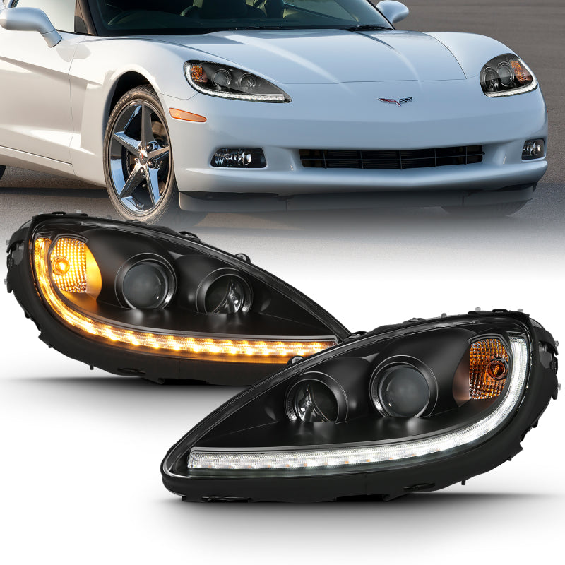 ANZO 2005-2013 Chevy Corvette Projector Plank Style Switchback H.L. Black - 121553-C-Dub Tech