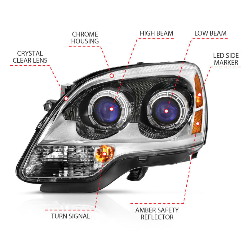 ANZO 2007-2008 Gmc Acadia Crystal Headlight Chrome Amber(OE) - 111476-C-Dub Tech