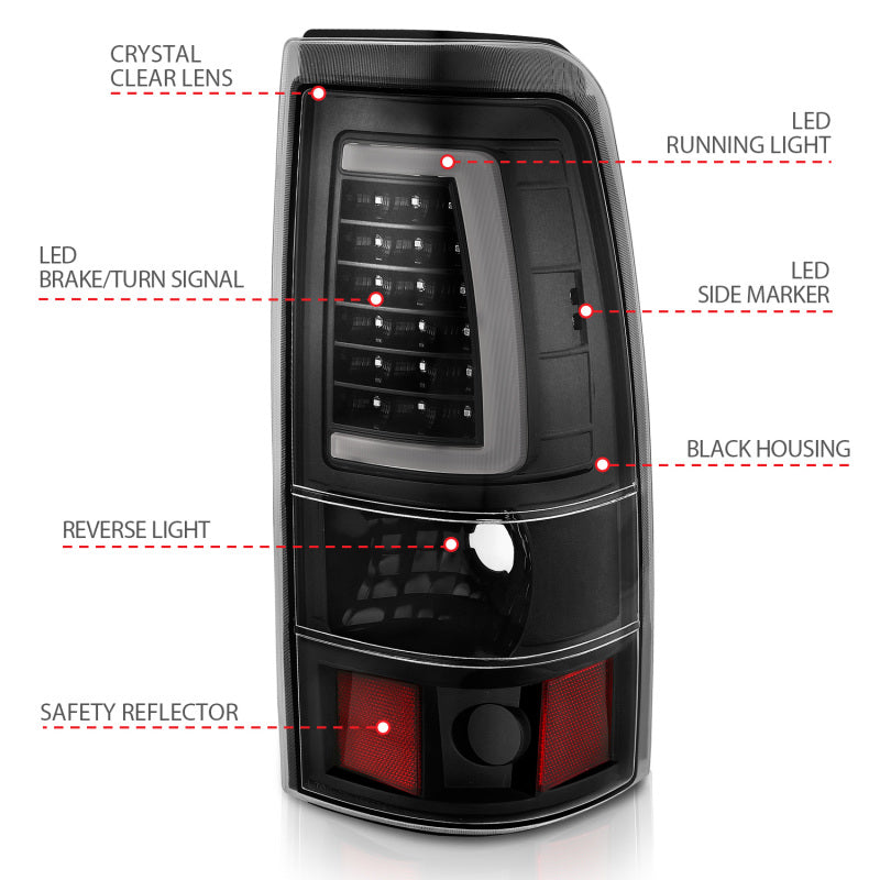 ANZO 1999-2002 Chevy Silverado 1500 LED Taillights Plank Style Black - 311330-C-Dub Tech