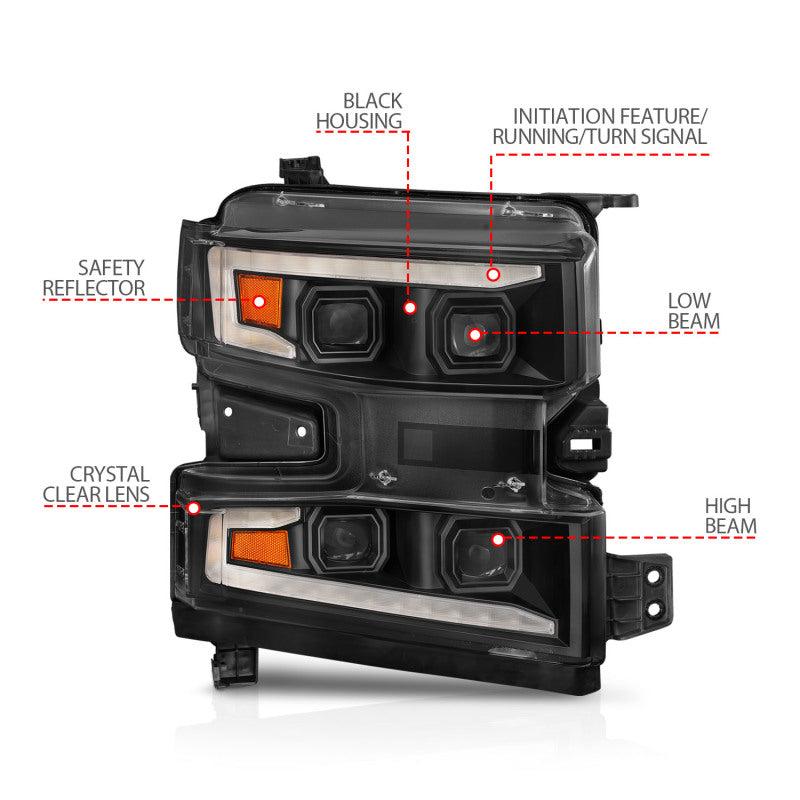 ANZO 19-22 Chevrolet Silverado 1500 LED Proj HL w/Lgt Bar - 111566-R-C-Dub Tech