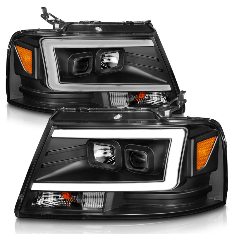 ANZO 2004-2008 Ford F-150 Projector Headlights w/ Light Bar Black - 111541-C-Dub Tech