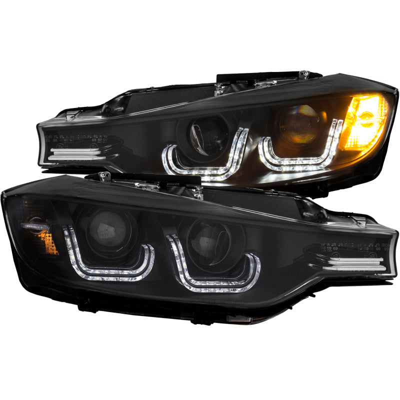 ANZO 2012-2015 BMW 3 Series Projector Headlights w/ U-Bar Black - 121506-C-Dub Tech