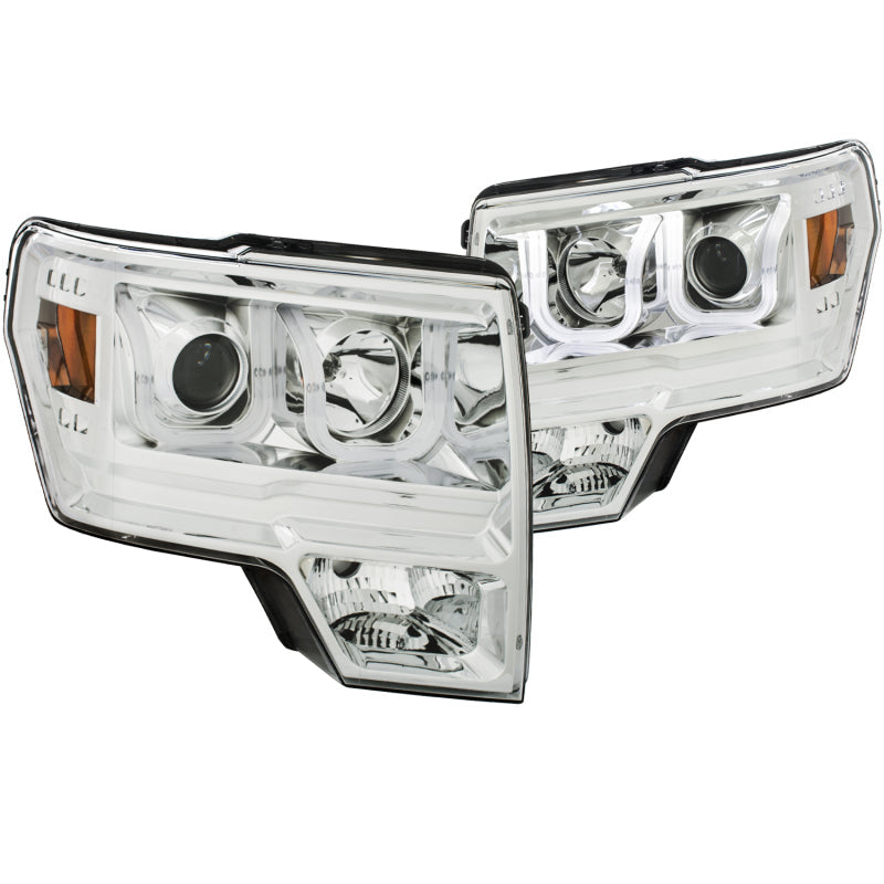 ANZO 2009-2014 Ford F-150 Projector Headlights w/ U-Bar Chrome Amber - 111352-C-Dub Tech