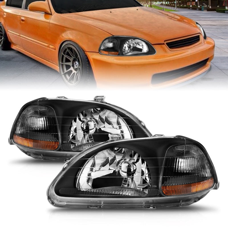 ANZO 1996-1998 Honda Civic Crystal Headlights Black - 121067-C-Dub Tech