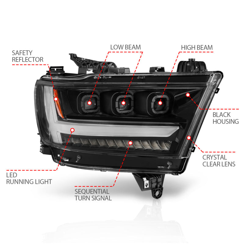 ANZO 2019-2020 Dodge Ram 1500 LED Projector Headlights Plank Style - 111494-R-C-Dub Tech