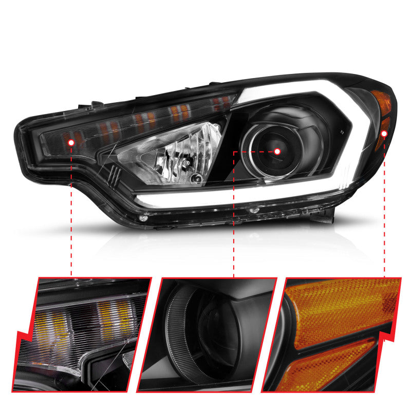 ANZO 2014-2016 Kia Forte Projector Headlights w/ Light Bar Black - 121560-C-Dub Tech