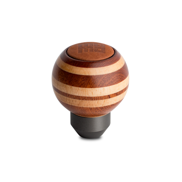Momo Heritage Shift Knob - Targa, Round Wood, Layered Mahagony and Beechwood, Leather Insert Top