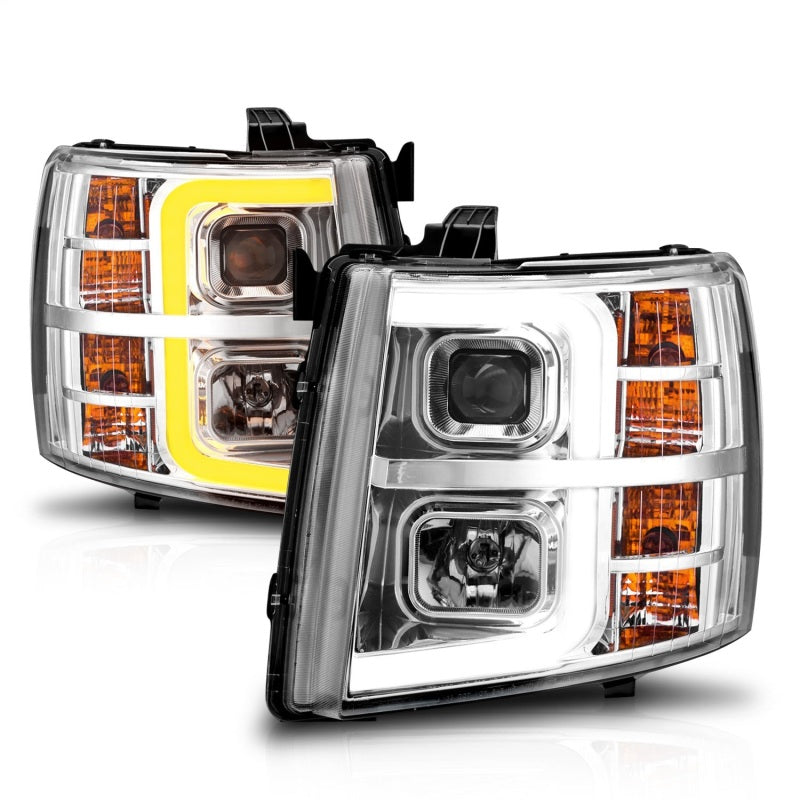 ANZO 2007-2013 Chevrolet Silverado 1500 Projector w/ Light Bar Chrome - 111546-C-Dub Tech