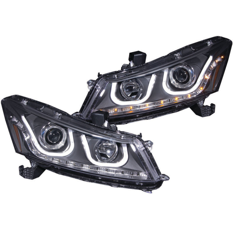 ANZO 2008-2012 Honda Accord Projector Headlights w/ U-Bar Black - 121483-C-Dub Tech