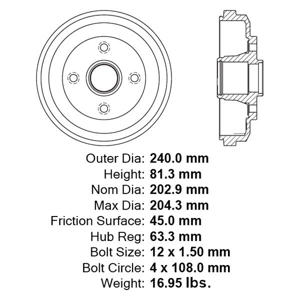 Centric Rear Brake Drum With Bearing - Ford Focus 2009-2011