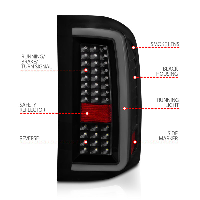 ANZO 2007-2013 Chevrolet Silverado1500/ 2500/ 3500 LED Tail Lights w/ - 311381-C-Dub Tech