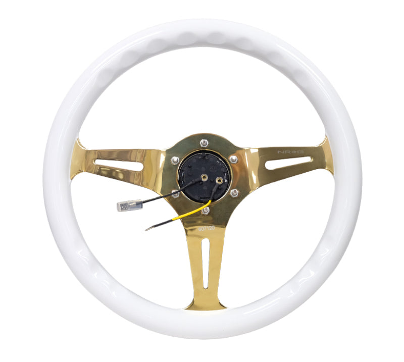 NRG Classic Wood Grain Steering Wheel (350mm) White Grip w/Chrome - ST-015CG-WT