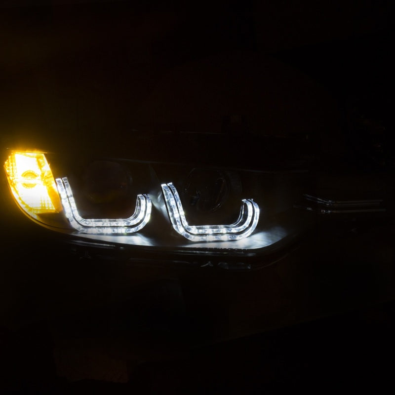 ANZO 2012-2015 BMW 3 Series Projector Headlights w/ U-Bar Black - 121506-C-Dub Tech