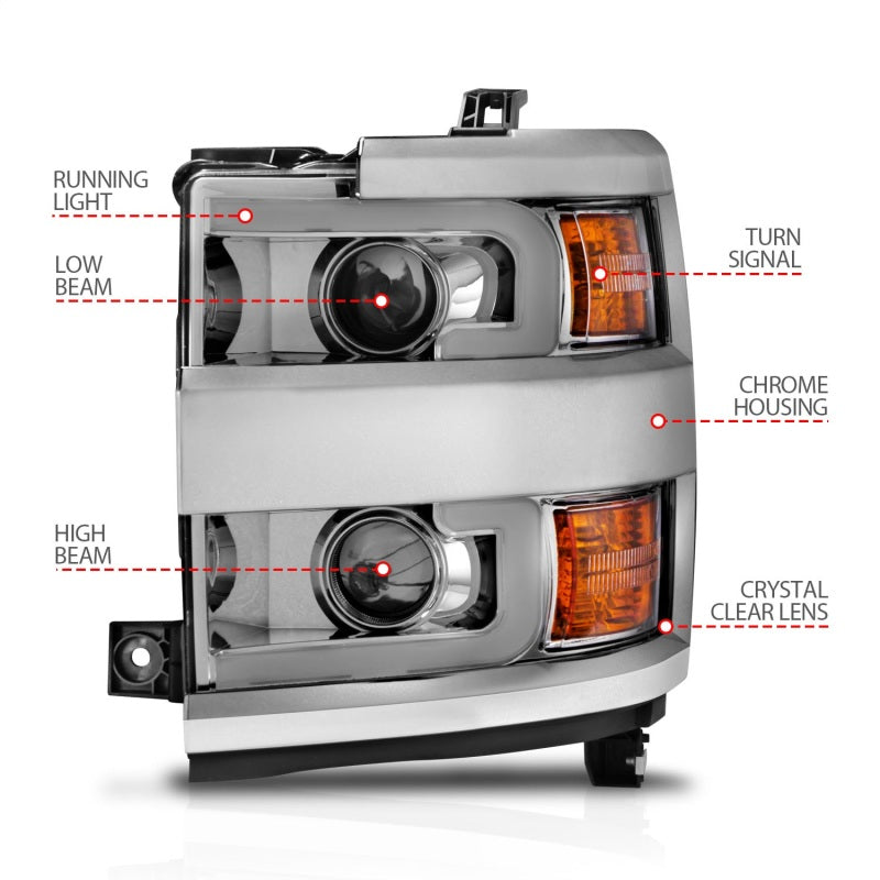 ANZO Projector Headlights 15-17 Chevrolet Silverado 2500HD / 3500HD Chrome - 111366-C-Dub Tech