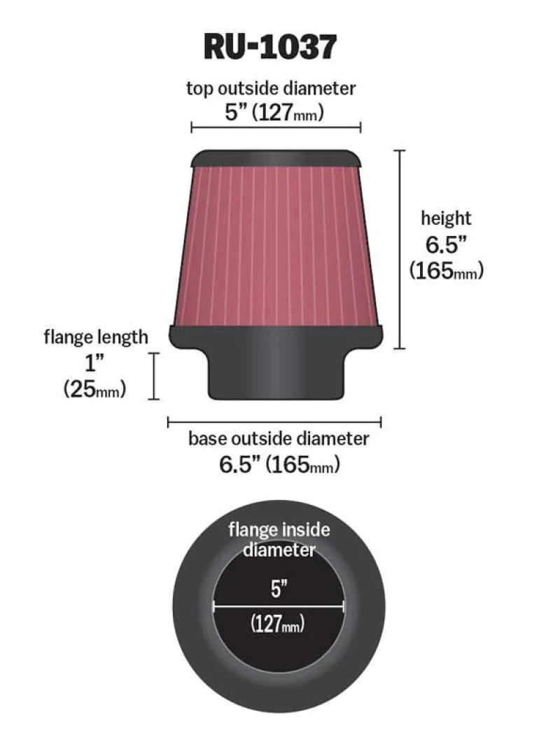 K&N Universal Clamp-On Air Filter 5in FLG / 6-1/2in B - RU-1037