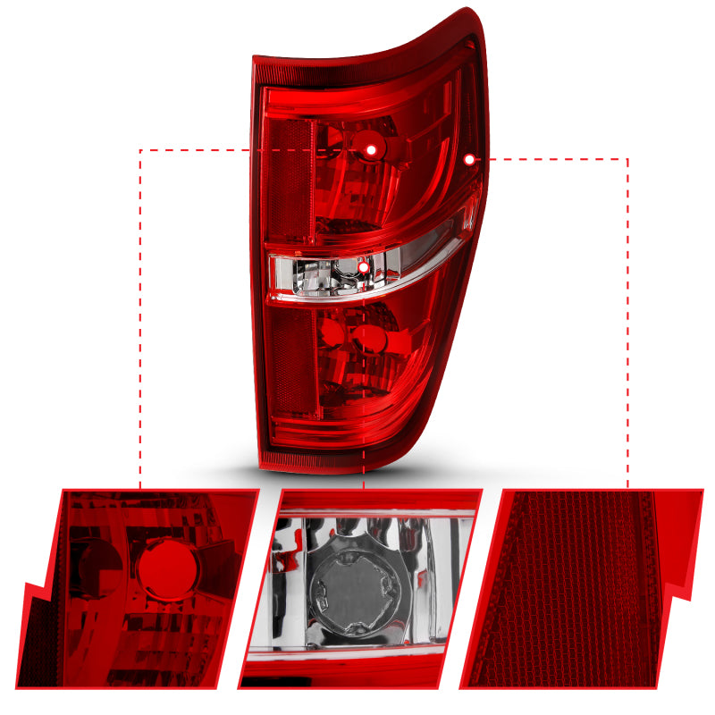 ANZO 2009-2014 Ford F-150 Euro Taillight Red/Clear (W/O Bulb) - 311299-C-Dub Tech