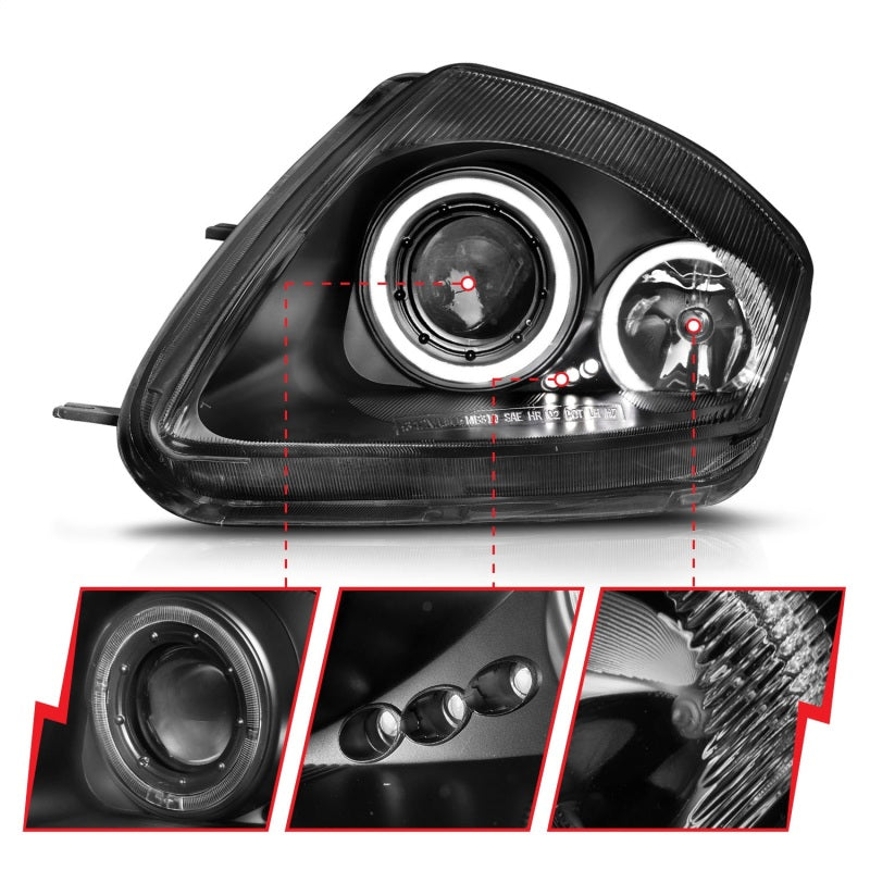 ANZO 2000-2005 Mitsubishi Eclipse Projector Headlights w/ Halo Black - 121332-C-Dub Tech