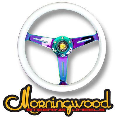 Morningwood White/Neo Chrome Steering Wheel 350MM/14" Deep Dish Classic P10