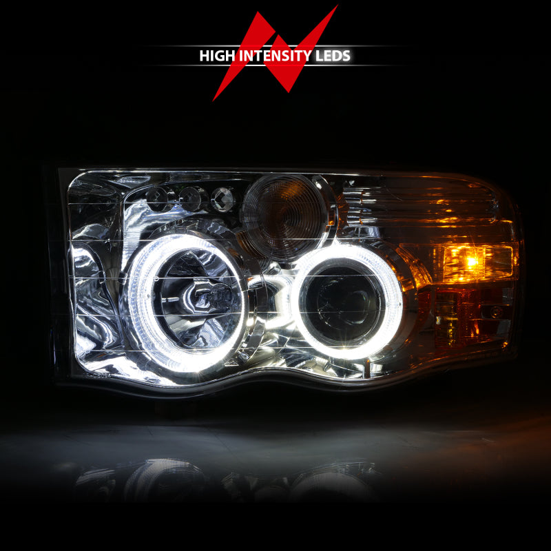 ANZO 2002-2005 Dodge Ram 1500 Projector Headlights w/ Halo Chrome - 111491-C-Dub Tech