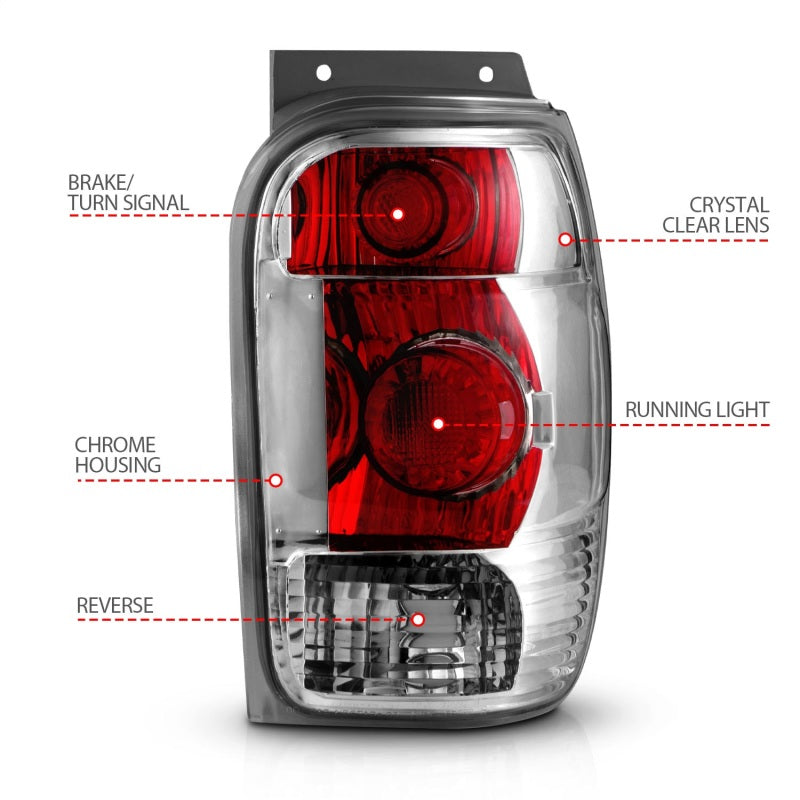 ANZO 1998-2001 Ford Explorer Taillights Chrome - 211082-C-Dub Tech