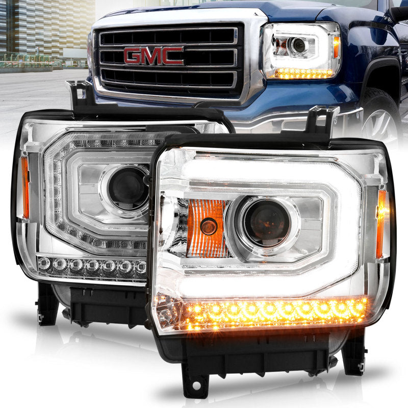 ANZO 2014-2015 Gmc Sierra 1500 Projector Headlights w/ Light Bar - 111514-C-Dub Tech
