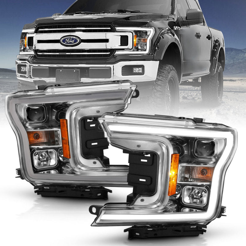 ANZO 2018-2019 Ford F-150 Projector Plank Style H.L. Chrome Amber - 111468-C-Dub Tech
