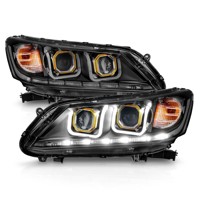ANZO 2013-2015 Honda Accord Projector Headlights w/ U-Bar Black - 121492-C-Dub Tech