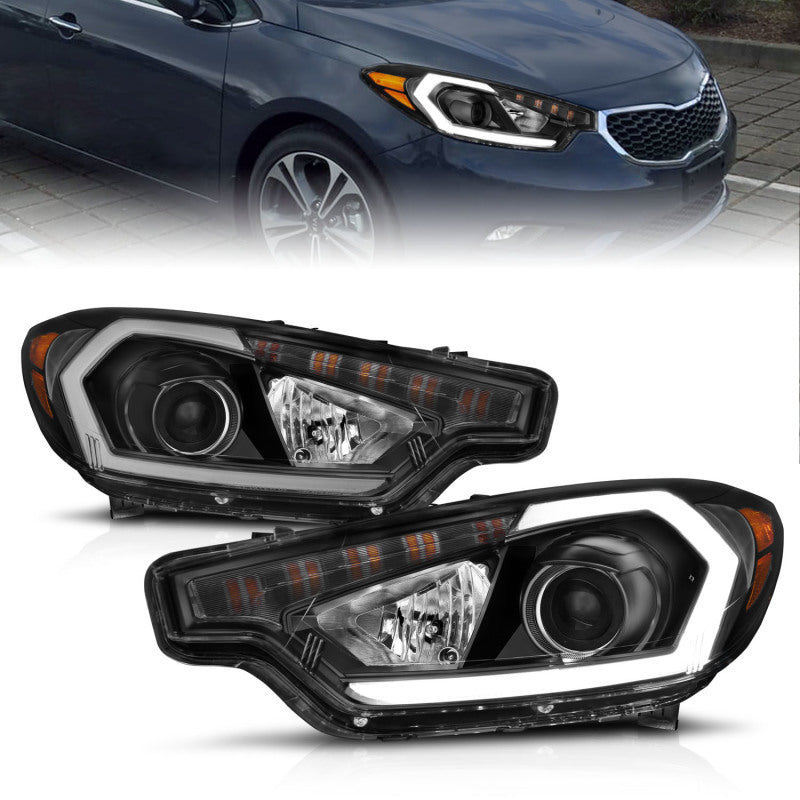 ANZO 2014-2016 Kia Forte Projector Headlights w/ Light Bar Black - 121560-C-Dub Tech