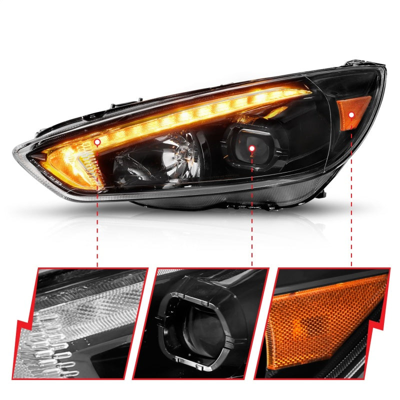 ANZO 15-18 Ford Focus Projector Headlights - w/ Light Bar - 121564-C-Dub Tech