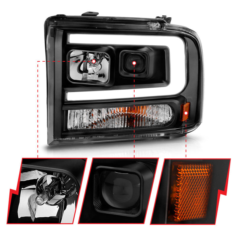 ANZO 99-04 Ford F250/F350/F450/Excursion (excl 99) Projector Headlights - w/ - 111551-C-Dub Tech