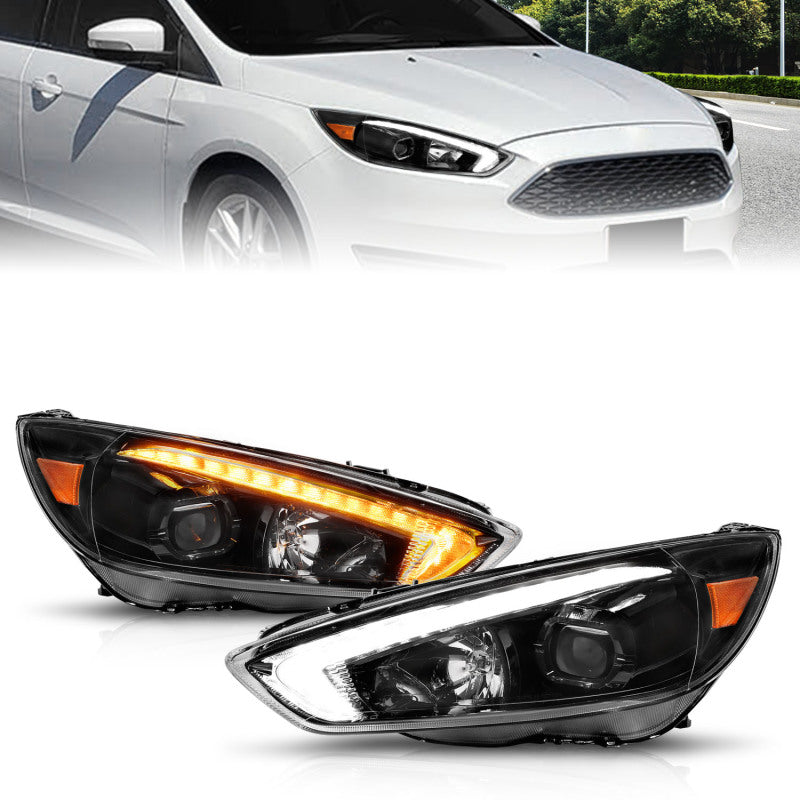 ANZO 15-18 Ford Focus Projector Headlights - w/ Light Bar - 121564-C-Dub Tech