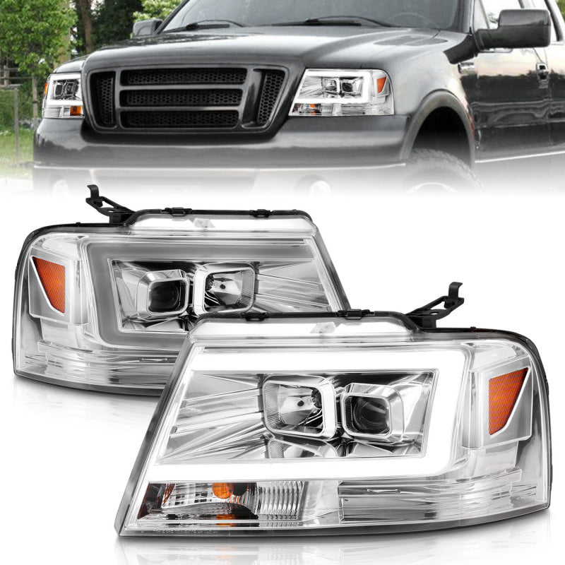 ANZO 2004-2008 Ford F-150 Projector Headlights w/ Light Bar Chrome - 111542-C-Dub Tech