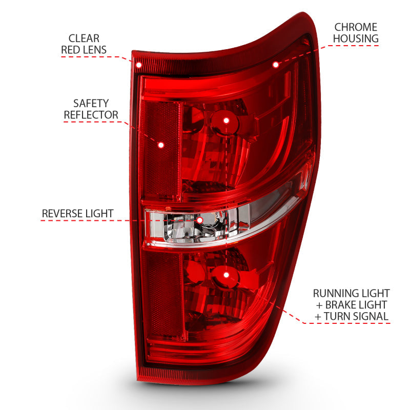 ANZO 2009-2014 Ford F-150 Euro Taillight Red/Clear (W/O Bulb) - 311299-C-Dub Tech