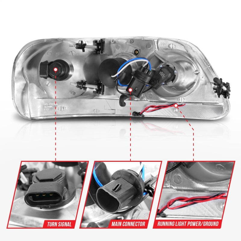 ANZO 1997-2003 Ford F-150 Projector Headlights w/ Light Bar Chrome - 111504-C-Dub Tech