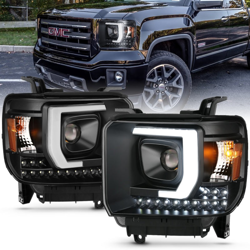 ANZO 2014-2015 Gmc Sierra 1500HD Projector Plank Style Headlight Black - 111450-C-Dub Tech