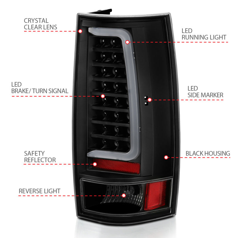 ANZO 2007-2014 Chevy Tahoe LED Taillight Plank Style Black w/Clear - 311321-C-Dub Tech