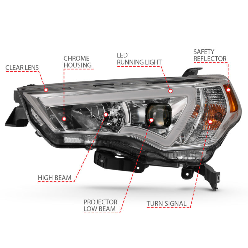 ANZO 14-18 Toyota 4 Runner Plank Style Projector Headlights Chrome - 111417-C-Dub Tech