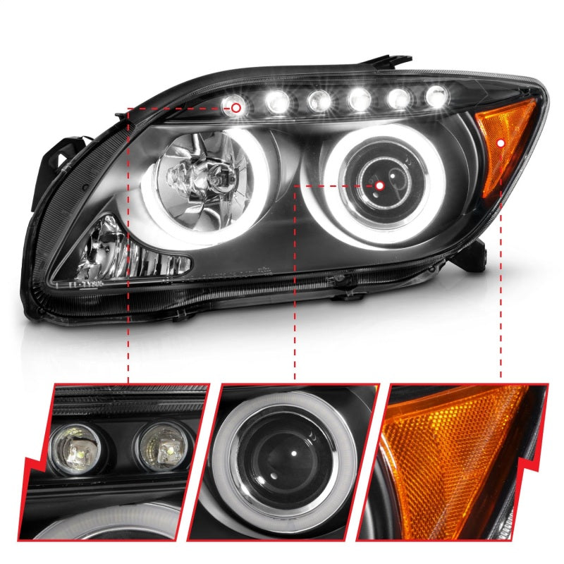 ANZO 2005-2010 Scion Tc Projector Headlights w/ Halo Black (CCFL) - 121119-C-Dub Tech