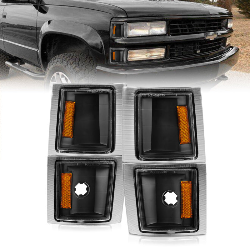 ANZO 1994-1998 Chevrolet Blazer Corner Lights Black Housing Clear Lens - 521042-C-Dub Tech
