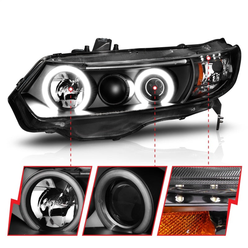 ANZO 2006-2011 Honda Civic Projector Headlights w/ Halo Black (CCFL) - 121062-C-Dub Tech
