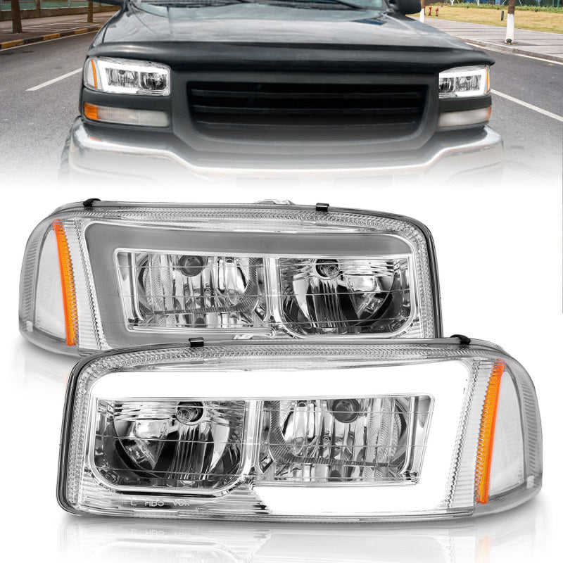 Anzo 99-17 GMC Sierra/Denali Headlights Chrome Amber (w/C Light Bars) - 111523-C-Dub Tech
