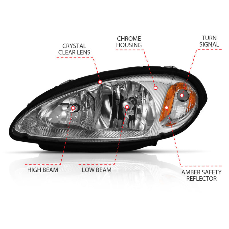 ANZO 2001-2005 Chrysler Pt Cruiser Crystal Headlight Chrome Amber (OE) - 111472-C-Dub Tech
