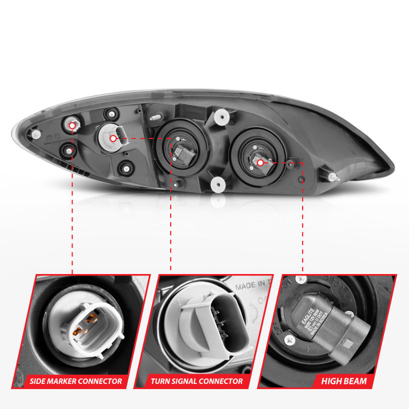 ANZO 2008-2016 International Prostar Crystal Headlights Black Housing (OE Replacement) - 131032-C-Dub Tech