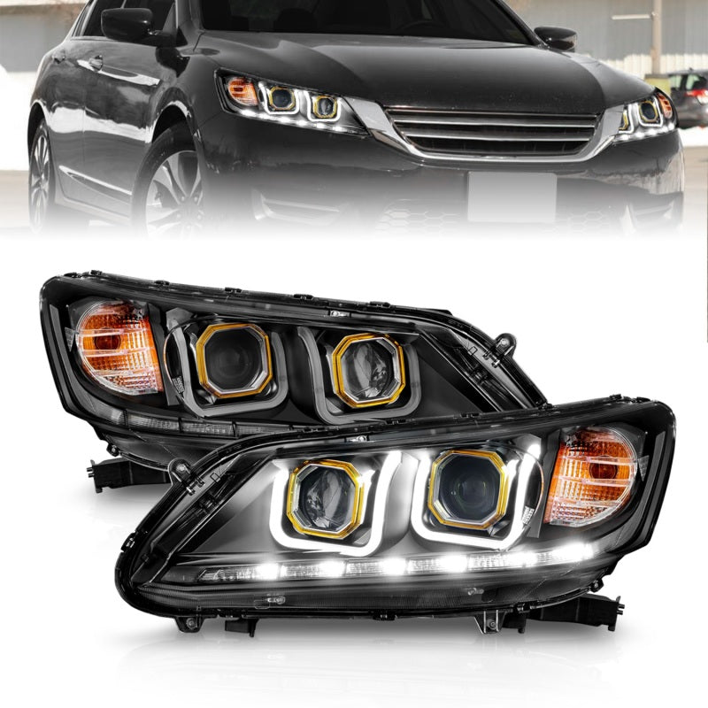 ANZO 2013-2015 Honda Accord Projector Headlights w/ U-Bar Black - 121492-C-Dub Tech
