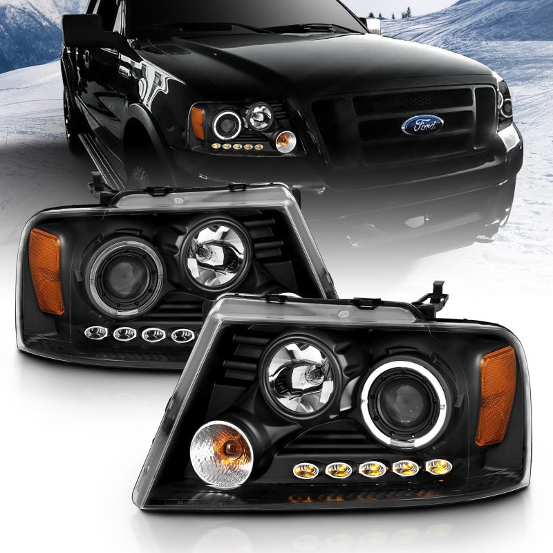 ANZO 2004-2008 Ford F-150 Projector Headlights w/ Halo and LED - 111028-C-Dub Tech
