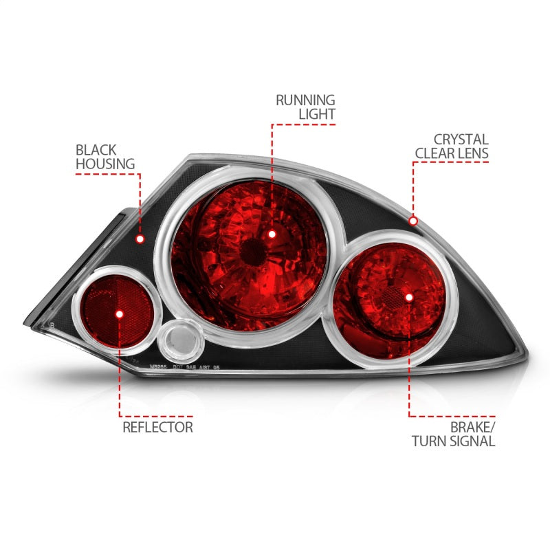 ANZO 2000-2005 Mitsubishi Eclipse Taillights Black - 221081-C-Dub Tech
