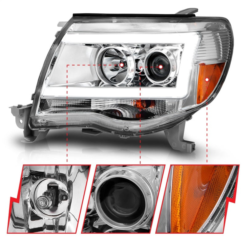 ANZO 2005-2011 Toyota Tacoma Projector Headlights w/ Light Bar Chrome - 111518-C-Dub Tech