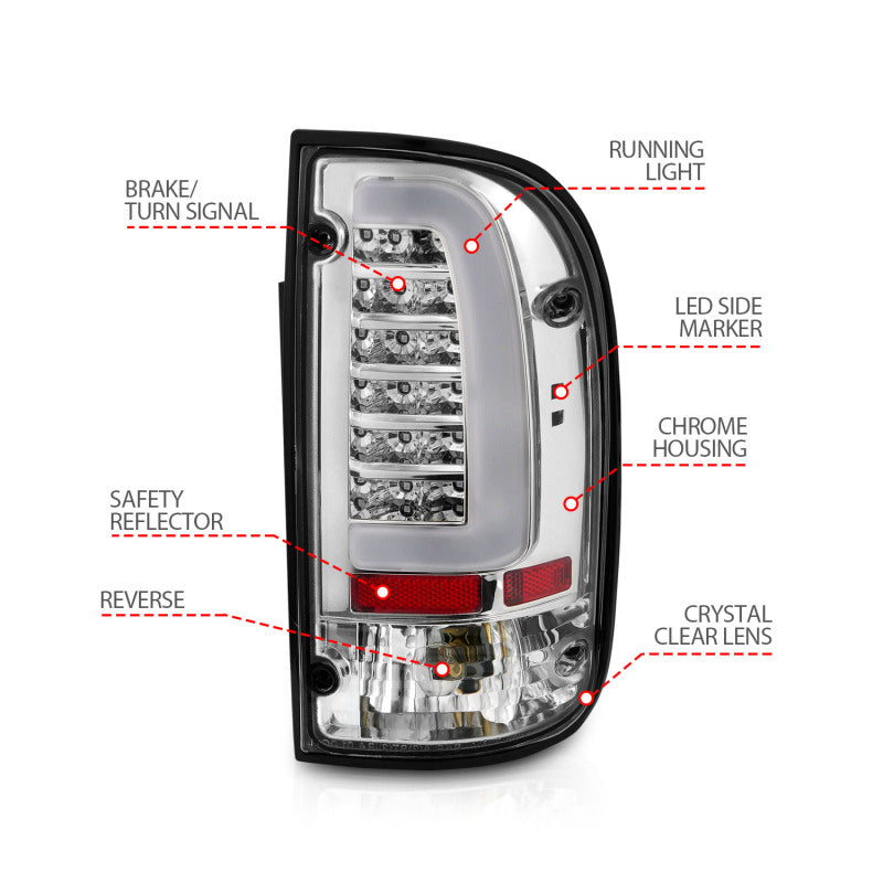 ANZO 1995-2004 Toyota Tacoma LED Taillights Chrome Housing Clear Lens - 311355-C-Dub Tech