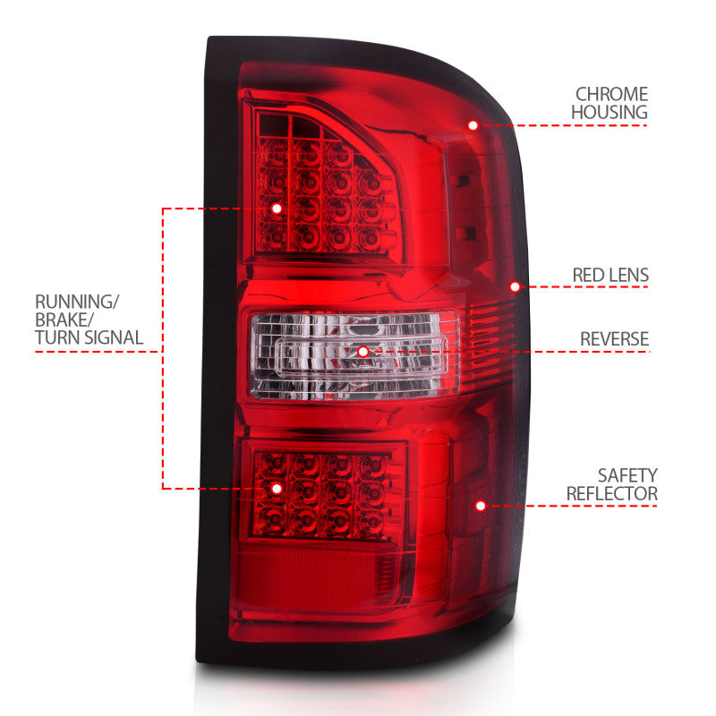 ANZO 2014-2018 GMC Sierra LED Tail Lights Black Housing Red/Clear - 311399-C-Dub Tech