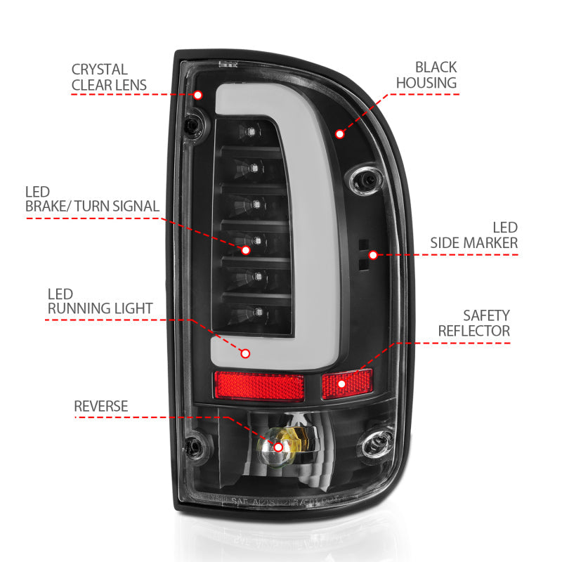 ANZO 95-00 Toyota Tacoma LED Taillights Black Housing Clear Lens - 311353-C-Dub Tech
